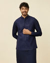 Dark Blue Mirror work Kurta Jacket Set